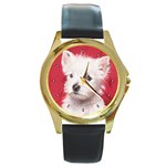 West Highland Terrier Westie Round Gold Metal Watch