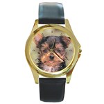 Yorkshire Terrier Yorkie Round Gold Metal Watch