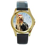 Yorkshire Terrier Yorkie Round Gold Metal Watch