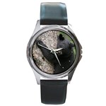 Black Bear Cub Round Metal Watch