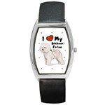 I Love My Bichon Frise Barrel Style Metal Watch