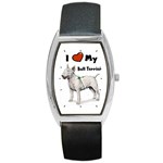 I Love My Bull Terrier Barrel Style Metal Watch