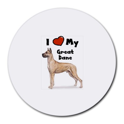 I Love My Great Dane Round Mousepad from ArtsNow.com Front