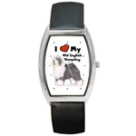 I Love My Old English Sheepdog Barrel Style Metal Watch