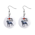 I Love My Staffordshire Bull Terrier 1  Button Earrings