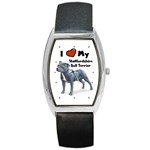 I Love My Staffordshire Bull Terrier Barrel Style Metal Watch