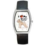 I Love My Wheaten Terrier Barrel Style Metal Watch