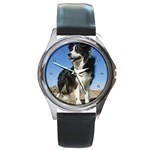 Border Collie Round Metal Watch