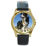 Border Collie Round Gold Metal Watch