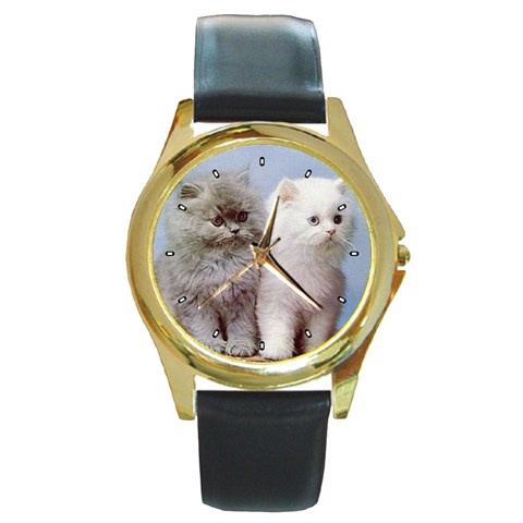 Persian Cats Kittens Round Gold Metal Watch from ArtsNow.com Front