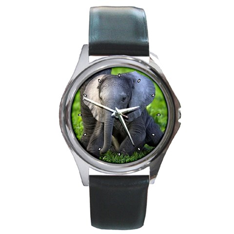 Elephant Calf Round Metal Watch from ArtsNow.com Front