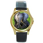 Elephant Calf Round Gold Metal Watch