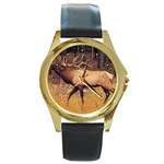 Elk Round Gold Metal Watch