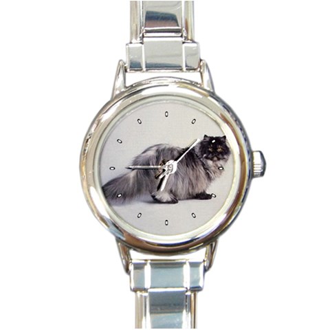 Persian Cat Black Smoke Round Italian Charm Watch from ArtsNow.com Front