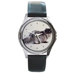 Persian Cat Black Smoke Round Metal Watch