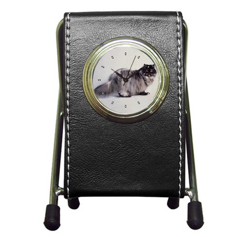 Persian Cat Black Smoke Pen Holder Desk Clock from ArtsNow.com Front