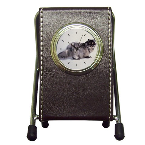 Persian Cat Black Smoke Pen Holder Desk Clock from ArtsNow.com Front