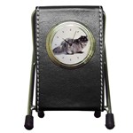 Persian Cat Black Smoke Pen Holder Desk Clock