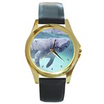 Manatees Round Gold Metal Watch