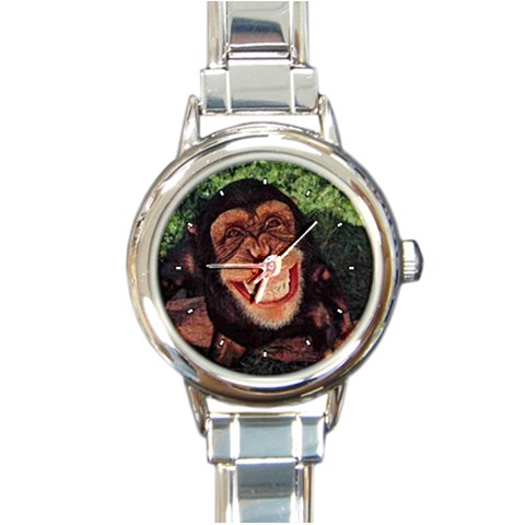 Chimp Chimpanzee Round Italian Charm Watch from ArtsNow.com Front