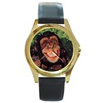 Chimp Chimpanzee Round Gold Metal Watch