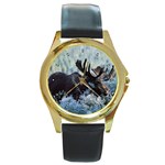 Moose Round Gold Metal Watch