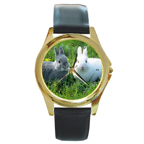 Rabbits Round Gold Metal Watch from ArtsNow.com Front