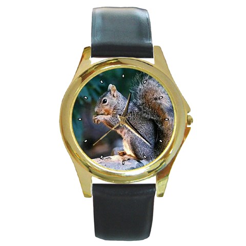 Squirrel Round Gold Metal Watch from ArtsNow.com Front