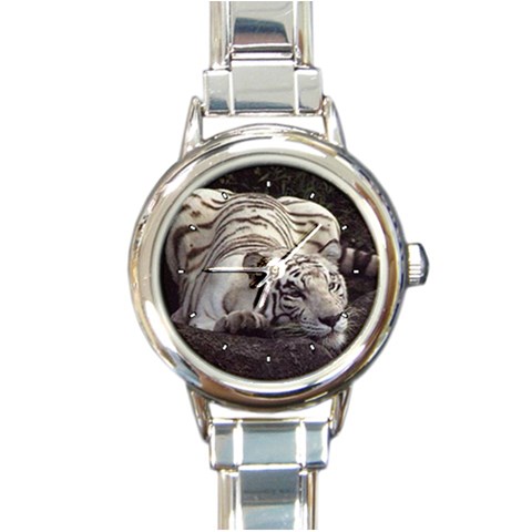 White Bengal Tiger Round Italian Charm Watch from ArtsNow.com Front