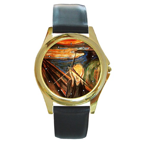 Scream Munch Round Gold Metal Watch from ArtsNow.com Front