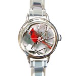 Cardinal Red Bird Round Italian Charm Watch