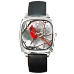 Cardinal Red Bird Square Metal Watch