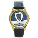 Swans Round Gold Metal Watch