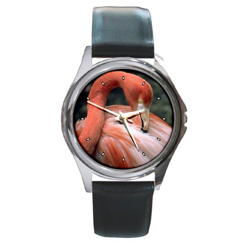 Flamingo Round Metal Watch from ArtsNow.com Front