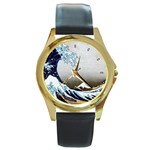 Great Wave at Kanagawa Round Gold Metal Watch