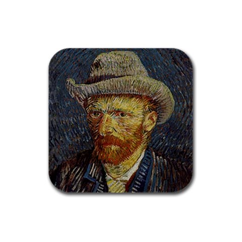 Self Portrait Van Gogh Rubber Square Coaster (4 pack) from ArtsNow.com Front