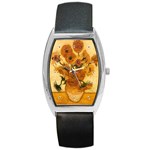 Vase With Sunflowers Van Gogh Barrel Style Metal Watch