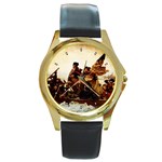 Washington Crossing the Delaware Round Gold Metal Watch