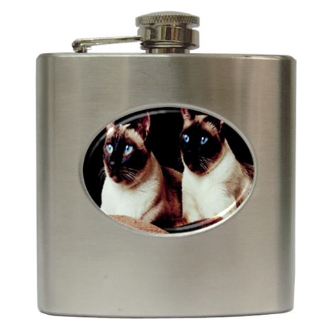 Siamese 3 Hip Flask (6 oz) from ArtsNow.com Front