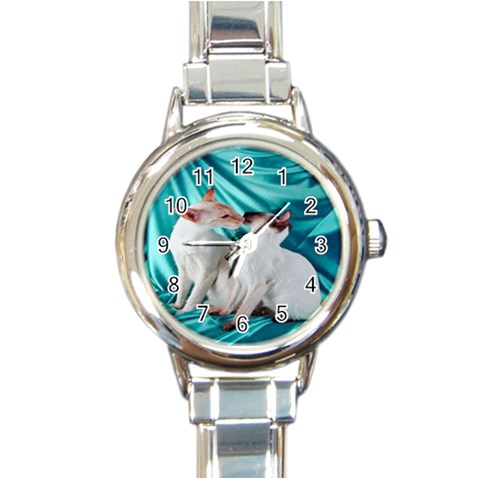 Siamese Kissy Kissy Round Italian Charm Watch from ArtsNow.com Front