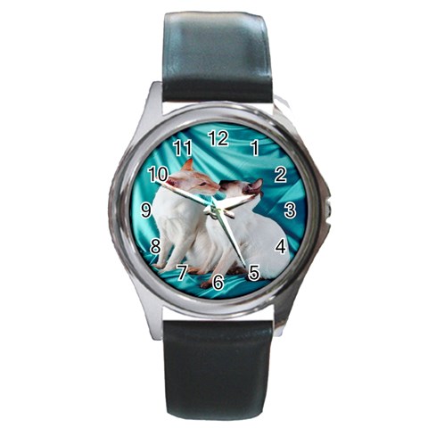 Siamese Kissy Kissy Round Metal Watch from ArtsNow.com Front