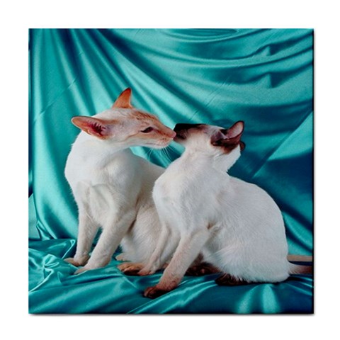 Siamese Kissy Kissy Tile Coaster from ArtsNow.com Front