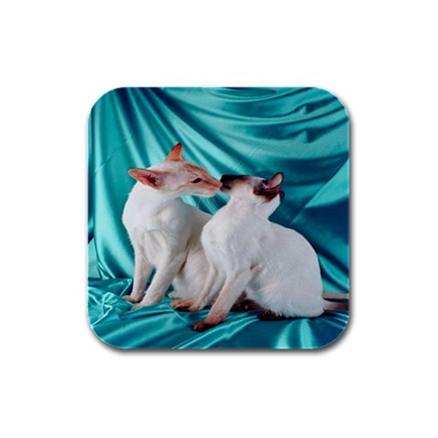 Siamese Kissy Kissy Rubber Square Coaster (4 pack) from ArtsNow.com Front