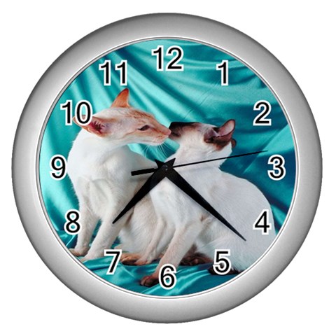 Siamese Kissy Kissy Wall Clock (Silver) from ArtsNow.com Front