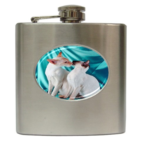 Siamese Kissy Kissy Hip Flask (6 oz) from ArtsNow.com Front