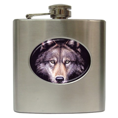 wolf Hip Flask (6 oz) from ArtsNow.com Front