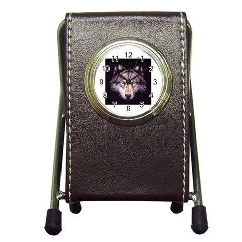 wolf Pen Holder Desk Clock from ArtsNow.com Front