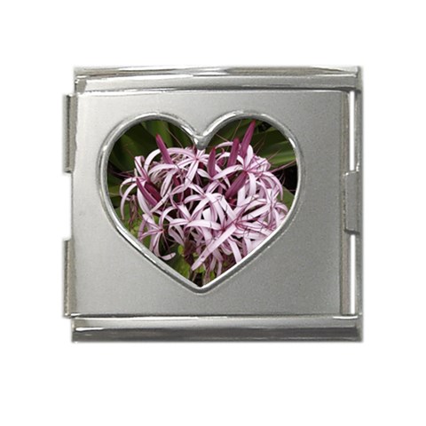 purple flowers Mega Link Heart Italian Charm (18mm) from ArtsNow.com Front