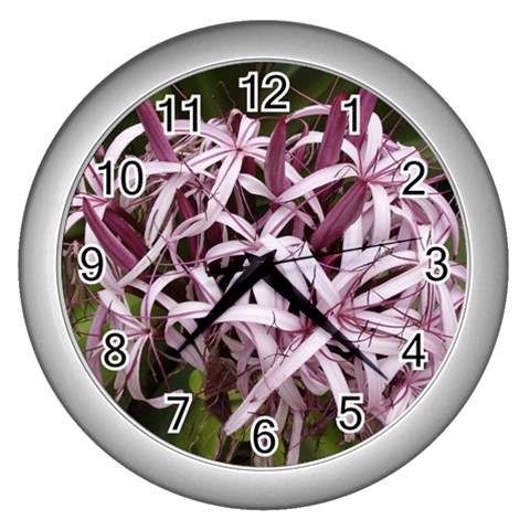 purple flowers Wall Clock (Silver) from ArtsNow.com Front