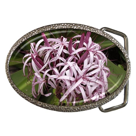 purple flowers Belt Buckle from ArtsNow.com Front